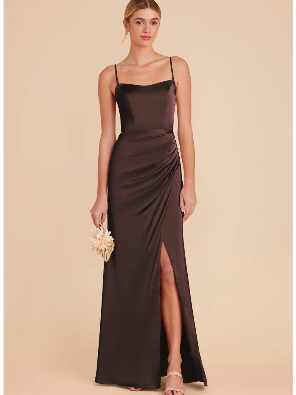 Birdy Grey Anne Matte Satin Bridesmaid Dress Espresso Size Small
